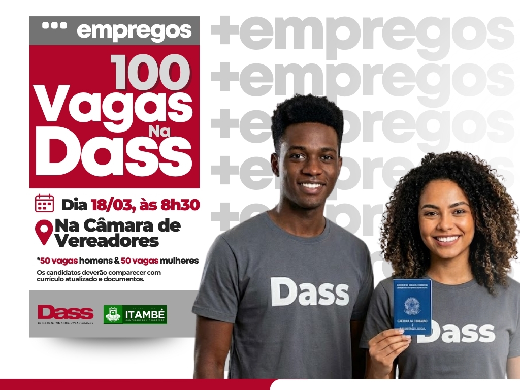 Com apoio da Prefeitura, Grupo Dass realiza processo seletivo para 100 novas vagas de emprego nesta quarta (18)