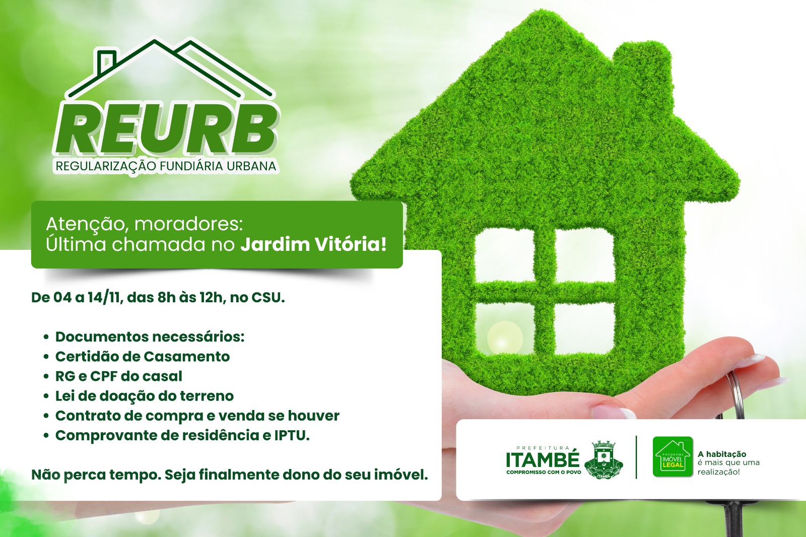 Última chamada: REURB convoca moradores do Jardim Vitória que ainda não efetuaram o seu cadastro