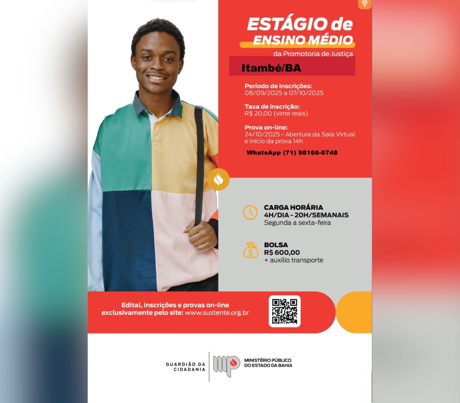 Estudantes de Itambé podem se inscrever para estágio na Promotoria de Justiça; inscrições vão até 7 de outubro