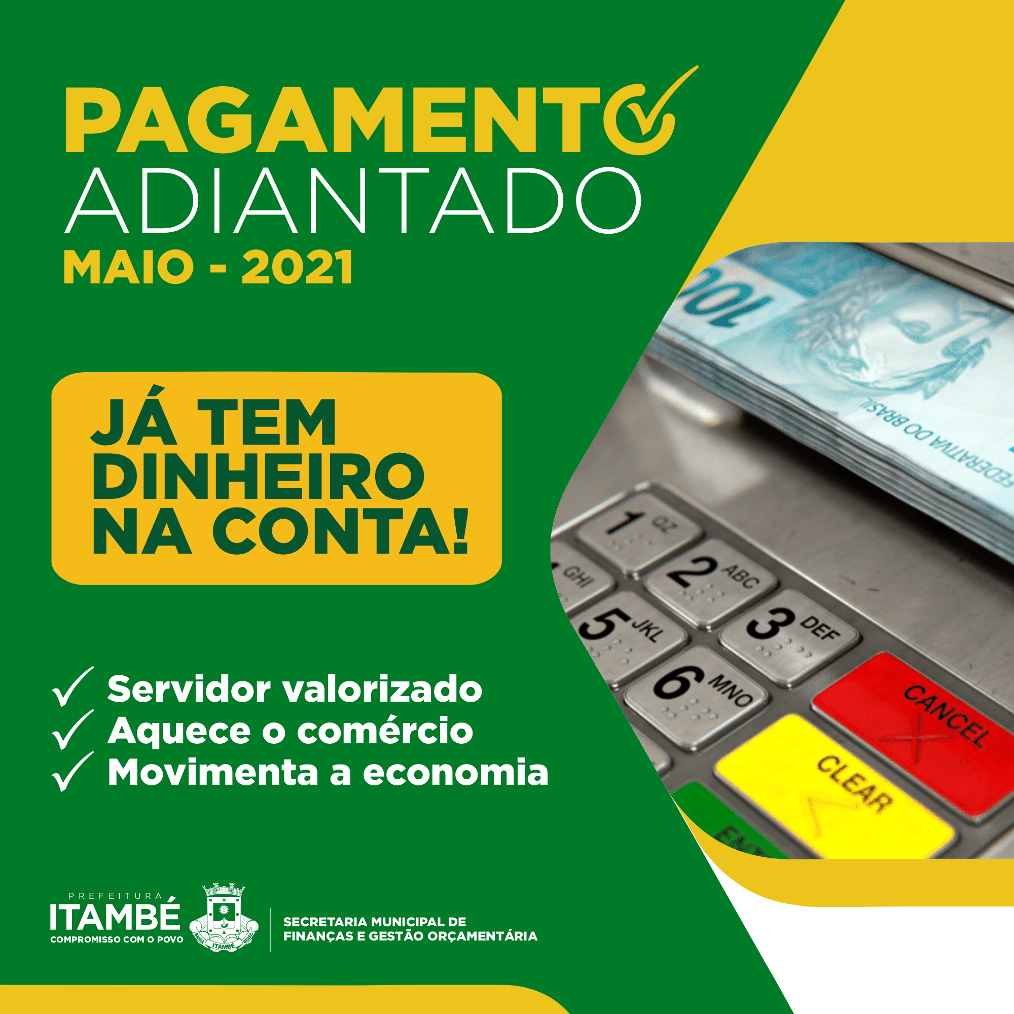 Pagamento da folha de maio é antecipado pela Prefeitura de Itambé