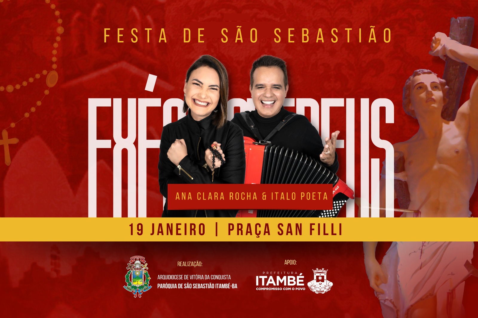 Festa do Padroeiro: Show de Ana Clara Rocha e Ítalo Poeta encerra novenário de São Sebastião em Itambé